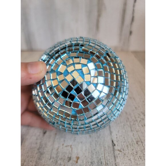 Blue Glass disco ball unique ornament Xmas dance vintage - Picture 4 of 14